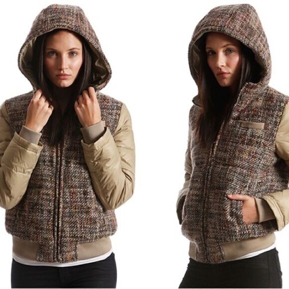 NWT Members Only Tweed Multi Media Bomber Varsity Jacket Womens Sz XS - Picture 1 of 7